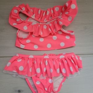 Cat & Jack Pink Polka Dot Ruffle Bikini Set Hot Pink & White Size 3T